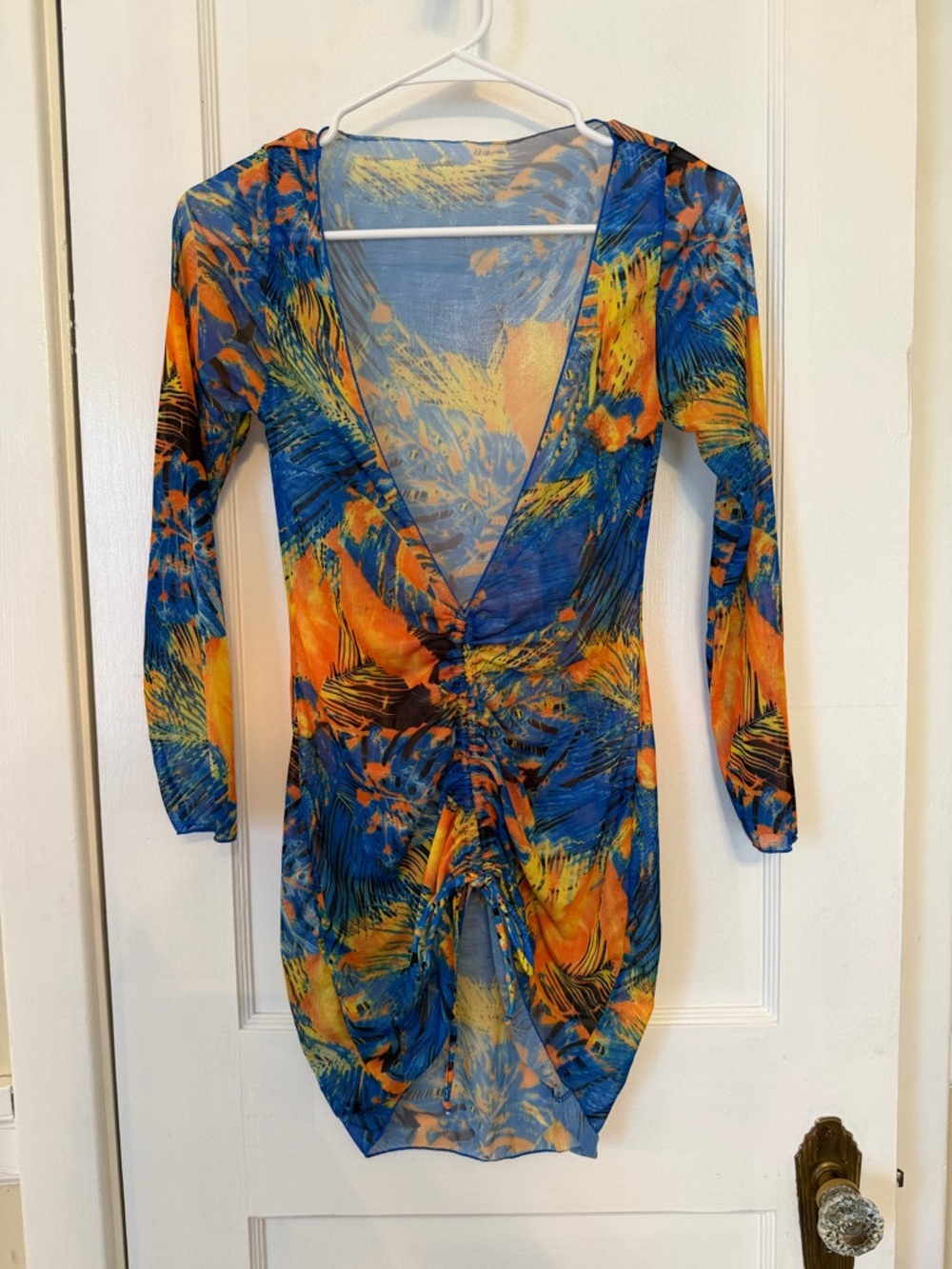 Women’s Blue & Orange Printed Tie-Front Swim Cover-Up